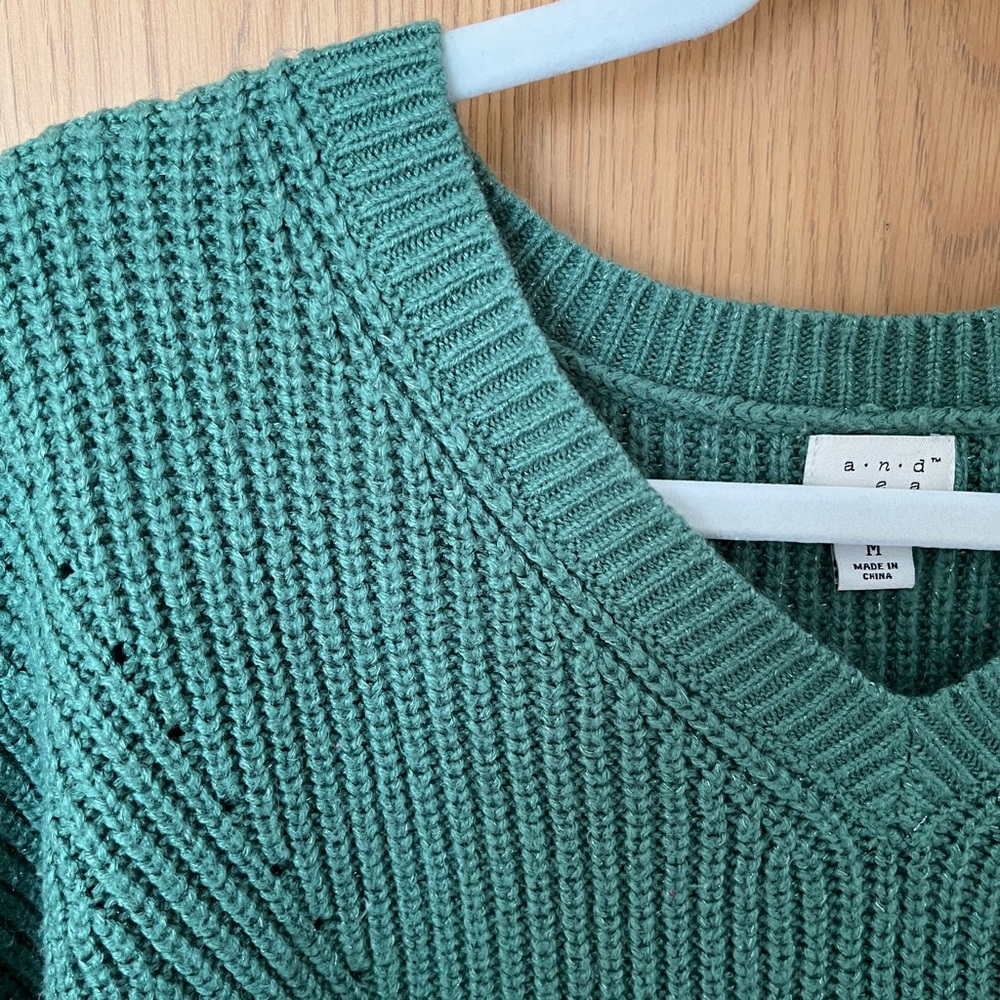 a new day | green sparkly v-neck sweater
